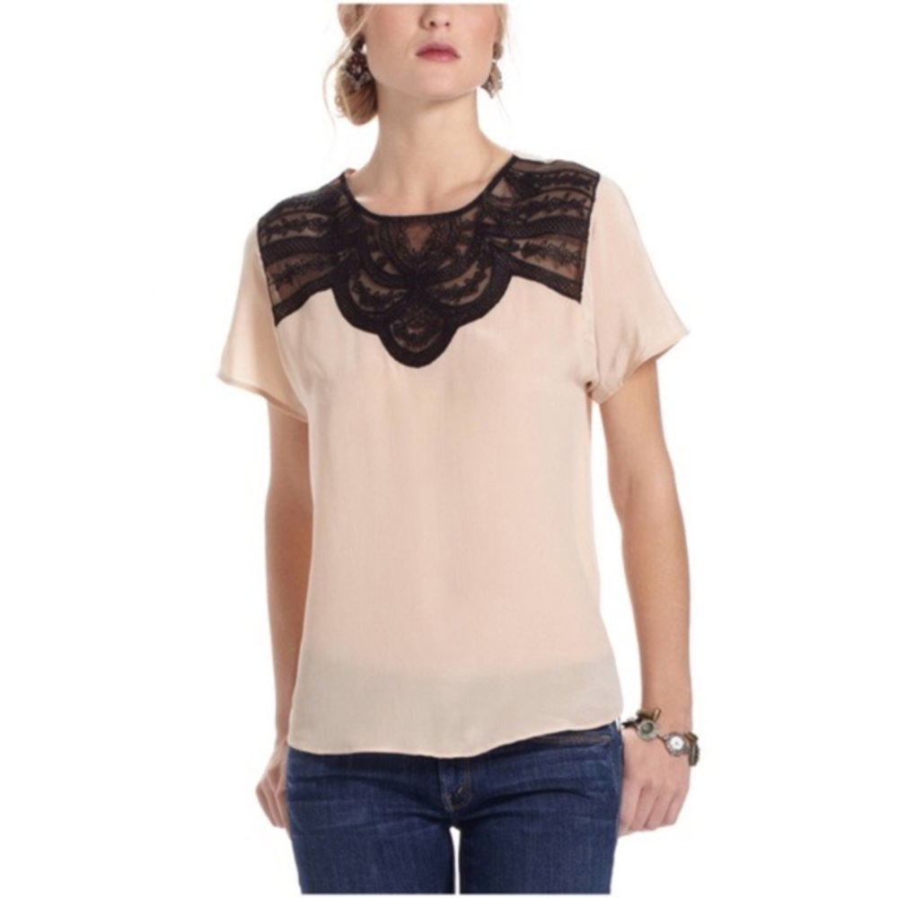 Anthropologie Lil Jukka black lace silk top